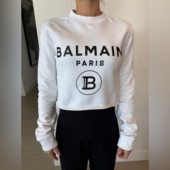 Balmain cropped white sweatshirt xs